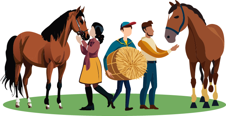 volunteers_horses_hay_vector_image